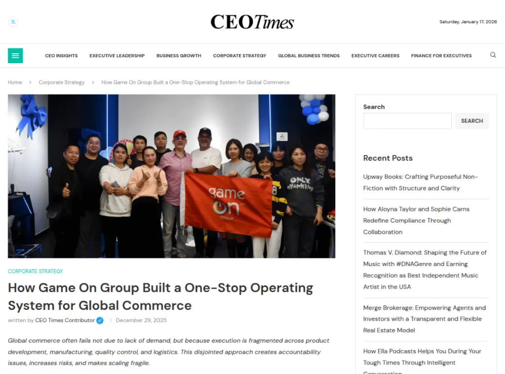 CEO Times — Game On Group